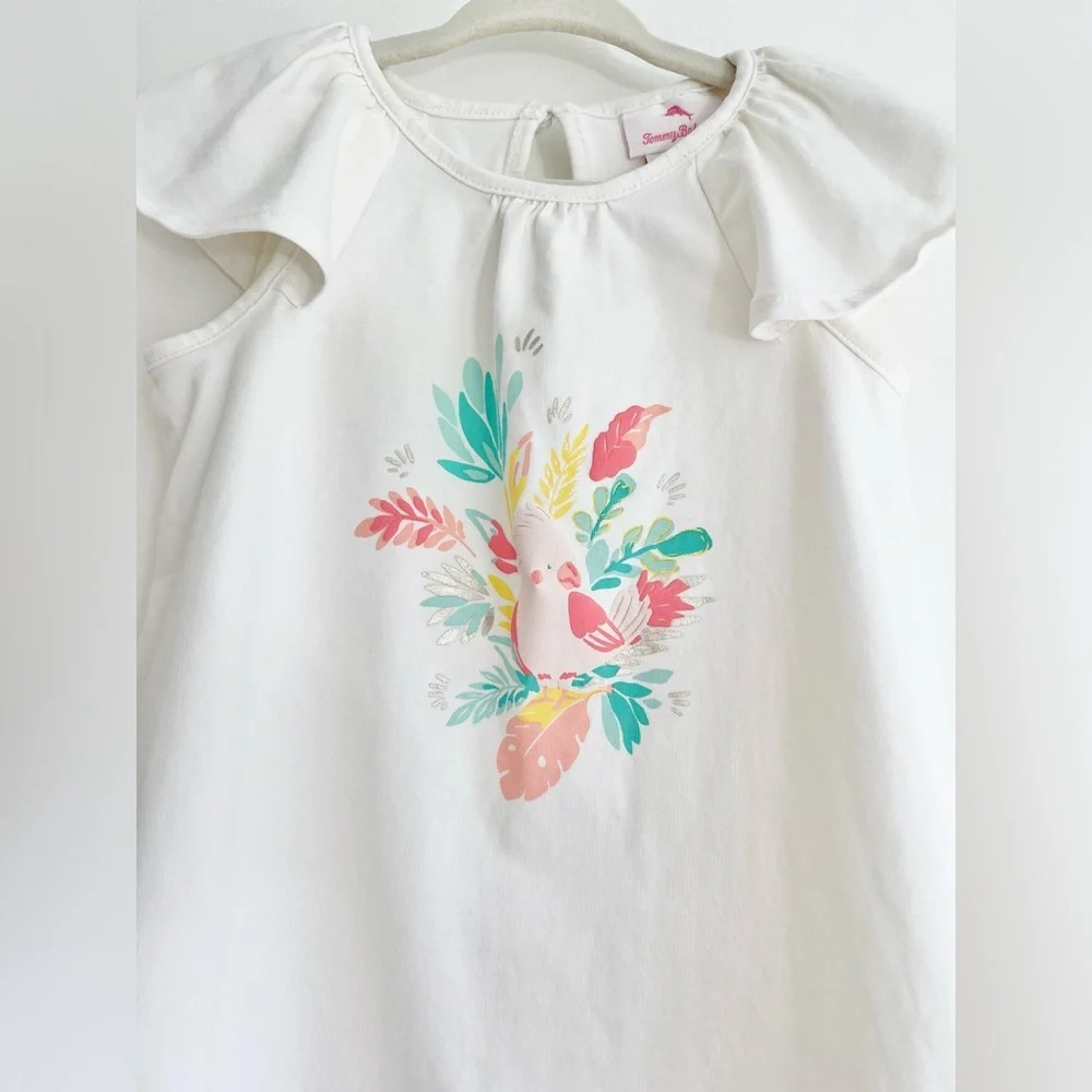 Tommy Bahama White Floral Tropical Bird Flutter Sleeve Top | Girls 24 Months